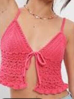 American Eagle Outfitters Crochet Tie-Front Cami - Pink